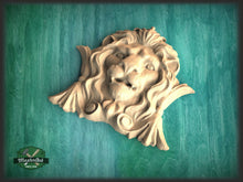 Load image into Gallery viewer, Wooden Lion Head, Carved lion head, Unpainted, 1pc, Applique furniture decor DIY Furniture Trim Supplies wall ornaments pediments