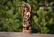 Load image into Gallery viewer, Thor statue, Ragnarok, Mjollnir, norse gods, wood carving altar heathen asatru viking god and goddes sculpture wooden scandinavian pantheon