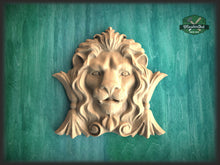 Load image into Gallery viewer, Wooden Lion Head, Carved lion head, Unpainted, 1pc, Applique furniture decor DIY Furniture Trim Supplies wall ornaments pediments