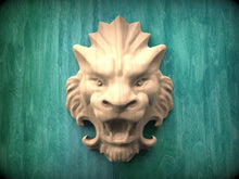 Load image into Gallery viewer, Gothic Lion Mask, Carved lion head, Unpainted, 1pc, Applique furniture decor DIY Furniture Trim Supplies wall ornaments pediments