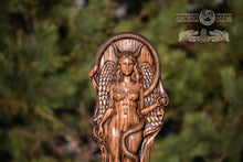 Load image into Gallery viewer, Large Lilith statue, Lilith carved of wood, Inanna, Pagan paganism God Altar sculpture, Ishtar, Wicca, Feminine Wisdom, Lilith altar