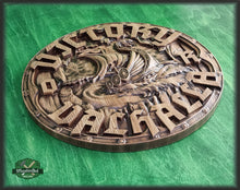 Load image into Gallery viewer, Victory or Valhalla carved panel of wood, Vikings Drakkar, Viking Wall art, Viking shield Wall decor,