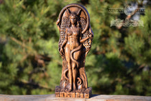 Load image into Gallery viewer, Large Lilith statue, Lilith carved of wood, Inanna, Pagan paganism God Altar sculpture, Ishtar, Wicca, Feminine Wisdom, Lilith altar
