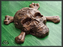 Load image into Gallery viewer, Carved Skull made of wood, wood wall art, carved skull of wood, wall decor carving, Santa Muerte, Calavera, Dark Art