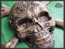 Load image into Gallery viewer, Carved Skull made of wood, wood wall art, carved skull of wood, wall decor carving, Santa Muerte, Calavera, Dark Art