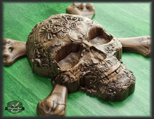 Load image into Gallery viewer, Carved Skull made of wood, wood wall art, carved skull of wood, wall decor carving, Santa Muerte, Calavera, Dark Art