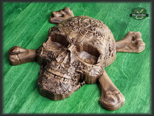 Load image into Gallery viewer, Carved Skull made of wood, wood wall art, carved skull of wood, wall decor carving, Santa Muerte, Calavera, Dark Art