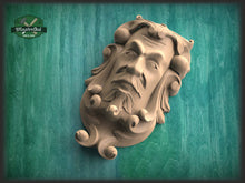 Load image into Gallery viewer, Green Man Onlay, Decorative Wooden Corbel, Antique Wood Shelf Bracket, Cornice Corbel Entablature