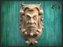 Load image into Gallery viewer, Green Man Onlay, Decorative Wooden Corbel, Antique Wood Shelf Bracket, Cornice Corbel Entablature