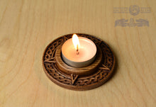 Load image into Gallery viewer, Candle holder, Norse candlestick, Scandinavian, home altar, runic stone, runes, norse, viking, heathen, handmade