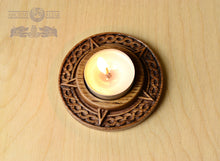 Load image into Gallery viewer, Candle holder, Norse candlestick, Scandinavian, home altar, runic stone, runes, norse, viking, heathen, handmade