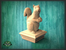 Load image into Gallery viewer, Squirrel Wooden Finial for Staircase Newel Post, Squirrel finial bed post, Squirrel statue of wood, Wooden Squirrel statue cap