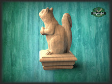 Load image into Gallery viewer, Squirrel Wooden Finial for Staircase Newel Post, Squirrel finial bed post, Squirrel statue of wood, Wooden Squirrel statue cap