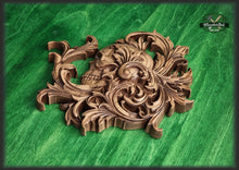 Load image into Gallery viewer, Skull in leaves carved panel made of wood, wood wall art, carved skull of wood, gift for him, Santa Muerte, Dark Art