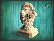 Load image into Gallery viewer, Lion Wooden Statue, Lion statue for Staircase Newel Post, Lion finial bed post, Lion statue of wood, Lion post cap
