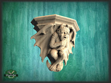 Load image into Gallery viewer, Devil Gargoyle of wood, Carved Gothic Corbel Gargoyle, Fireplace Figure, Devil Victorian Wall Hanging