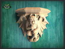 Load image into Gallery viewer, Devil Gargoyle of wood, Carved Gothic Corbel Gargoyle, Fireplace Figure, Devil Victorian Wall Hanging