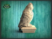 Load image into Gallery viewer, Owl Wooden Finial for Staircase Newel Post, Owl finial bed post, Owl statue of wood, Decorative Newel Post Cap Bird Face