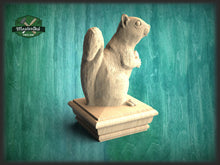 Load image into Gallery viewer, Squirrel Wooden Finial for Staircase Newel Post, Squirrel finial bed post, Squirrel statue of wood, Wooden Squirrel statue cap