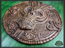 Load image into Gallery viewer, Skull panel gift made of wood, wood wall art, gift for him, wall decor carving, Santa Muerte, Dark Art