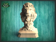 Load image into Gallery viewer, Lion Wooden Statue, Lion statue for Staircase Newel Post, Lion finial bed post, Lion statue of wood, Lion post cap