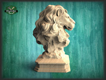 Load image into Gallery viewer, Lion Wooden Statue, Lion statue for Staircase Newel Post, Lion finial bed post, Lion statue of wood, Lion post cap