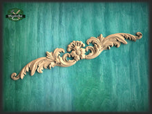 Load image into Gallery viewer, Wall moulding carved wood panel, carved flower, horizontal decor, carved decoration of wood, wooden onlay