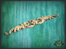 Load image into Gallery viewer, Wall moulding carved wood panel, carved flower, horizontal decor, carved decoration of wood, wooden onlay