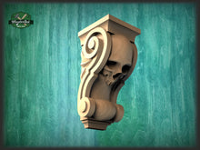 Load image into Gallery viewer, Corbel Skull made of wood, Unpainted, Decorative Carved Wooden Corbel, 1pc, Home Wall Embellishments, wood onlays, wood wall art decor