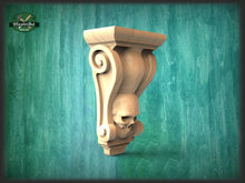 Load image into Gallery viewer, Wooden Skull Corbel, Unpainted, Decorative Carved Wooden Corbel, 1pc, Home Wall Embellishments, wood onlays, wood wall art decor