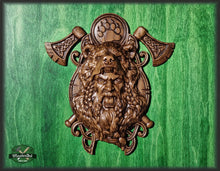 Load image into Gallery viewer, Berserk wall panel, Berserk wood art, Pagan altar, Norse mythology, Celtic wood carving, Viking decor Wood sculpture