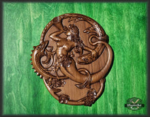Load image into Gallery viewer, Siren Mermaid Gorgon Solitude wood carved panel, wall art, wall hanging