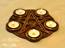 Load image into Gallery viewer, Candle holder, Altar candleholder, Scandinavian, home altar, runic stone, runes, norse, viking, heathen, handmade