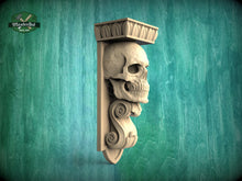 Load image into Gallery viewer, Elegant Gothic Skull Corbel made of wood, Unpainted, Decorative Carved Wooden Corbel, Home Wall Embellishments