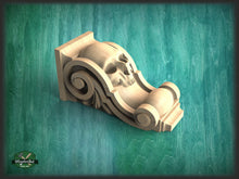 Load image into Gallery viewer, Corbel Skull made of wood, Unpainted, Decorative Carved Wooden Corbel, 1pc, Home Wall Embellishments, wood onlays, wood wall art decor