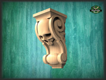 Load image into Gallery viewer, Corbel Skull made of wood, Unpainted, Decorative Carved Wooden Corbel, 1pc, Home Wall Embellishments, wood onlays, wood wall art decor