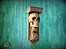 Load image into Gallery viewer, Elegant Gothic Skull Corbel made of wood, Unpainted, Decorative Carved Wooden Corbel, Home Wall Embellishments