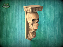 Load image into Gallery viewer, Elegant Gothic Skull Corbel made of wood, Unpainted, Decorative Carved Wooden Corbel, Home Wall Embellishments