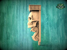 Load image into Gallery viewer, Elegant Gothic Skull Corbel made of wood, Unpainted, Decorative Carved Wooden Corbel, Home Wall Embellishments