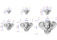 Load image into Gallery viewer, Angel Head Carved Wood Applique, Angel with wings, Carved Angel, religion decor, carved decoration of wood, wooden onlay