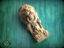 Load image into Gallery viewer, Lion Corbel of wood, Unpainted, Decorative Carved Wooden Corbel, Home Wall Embellishments, wood onlays, wood wall art decor