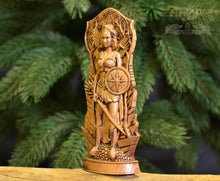 Load image into Gallery viewer, Morrigan statue, Goddess wooden statue Celtic Goddess, Morrigan wood figure Wooden carved statuette Statue for the home altar