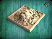 Load image into Gallery viewer, Square Rosette Lion, Carved lion head, Unpainted, 1pc, Applique furniture decor DIY Furniture Trim Supplies wall ornaments pediments