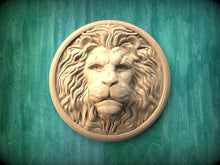 Load image into Gallery viewer, Round Rosette Lion, Carved lion head, Unpainted, 1pc, Applique furniture decor DIY Furniture Trim Supplies wall ornaments pediments