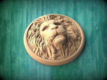Load image into Gallery viewer, Round Rosette Lion, Carved lion head, Unpainted, 1pc, Applique furniture decor DIY Furniture Trim Supplies wall ornaments pediments