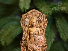 Load image into Gallery viewer, Morrigan statue, Goddess wooden statue Celtic Goddess, Morrigan wood figure Wooden carved statuette Statue for the home altar