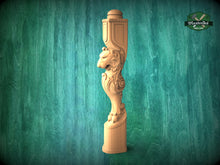 Load image into Gallery viewer, Carved Lion Decorative Post for Staircase from solid wood, 1pc, Lion statue, Custom size wood balusters for stairs