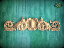 Load image into Gallery viewer, Carved Wood Applique for Kitchen Hood, 1pc, Unfinished, Home Wall Embellishments, Furniture Carving, Wood Onlay