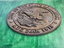 Load image into Gallery viewer, Illinois State Seal made of wood, Coat of Arms of Illinois, wall hanging, wall decor