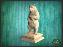Load image into Gallery viewer, Bear Wooden Finial for Staircase Newel Post, Bear finial bed post, Bear statue of wood, Decorative Newel Post Cap Animal